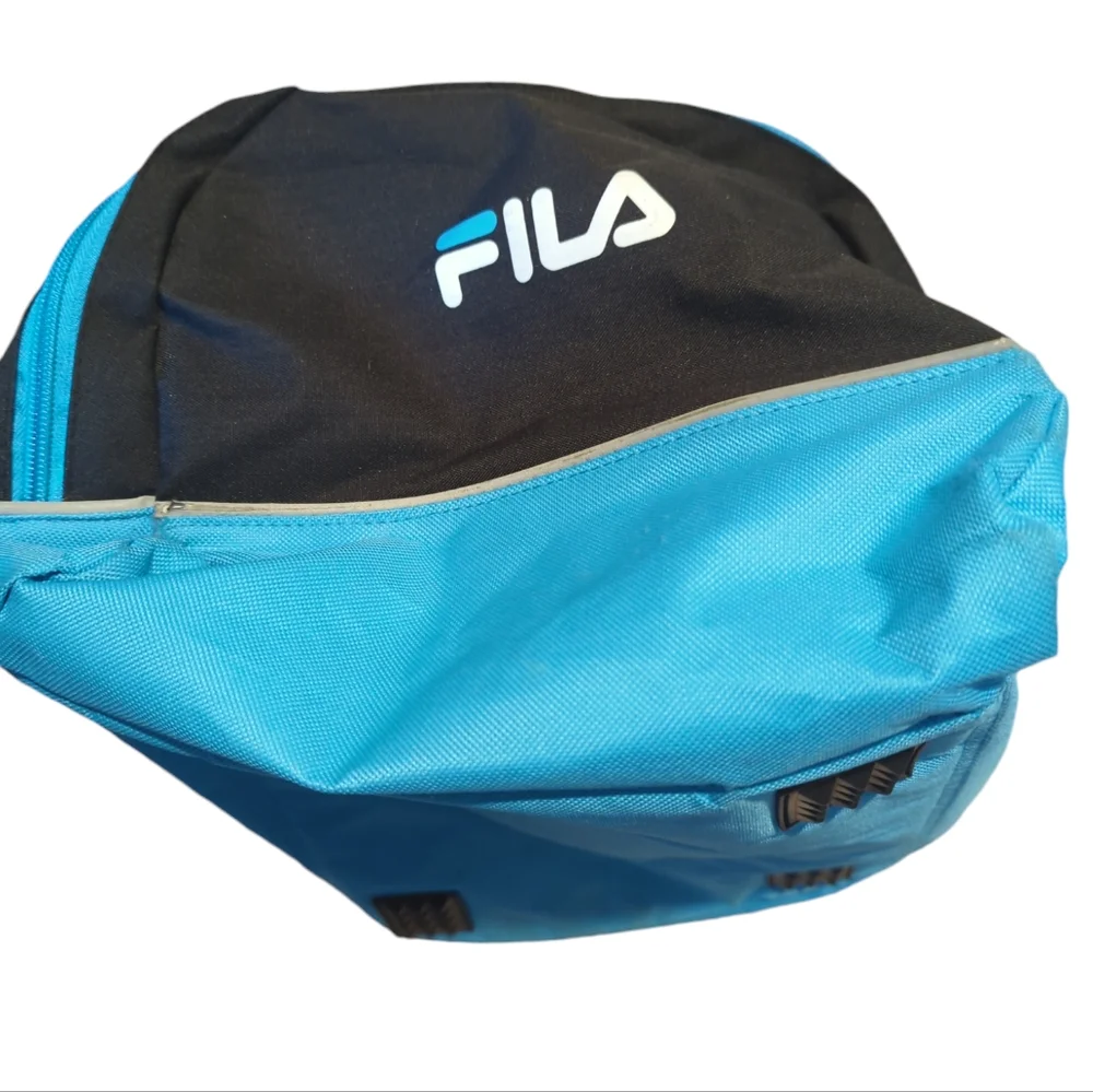 FILA Duffle Sports Gym Travel Bag Black Royal Blue Pockets Compartments Straps
